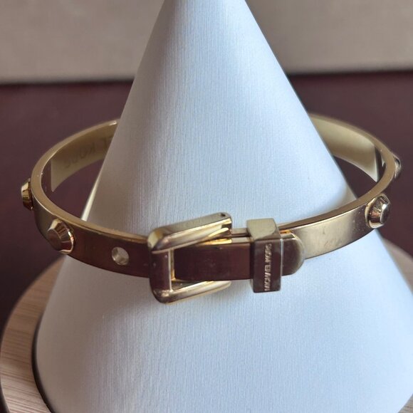 Michael Kors Gold-Tone Hinged Buckle Bracelet With Stud Accents Signed - Picture 2 of 7